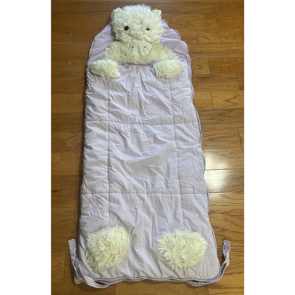 Pottery Barn Kids Shaggy Unicorn SLEEPING BAG Purple Gingham Checkered Sleepover - Picture 1 of 11